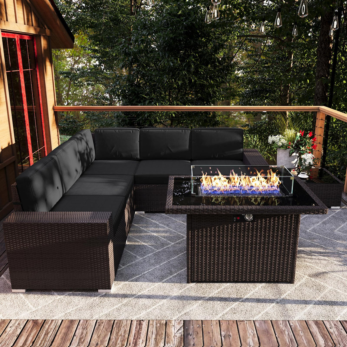 7 Pieces Patio Furniture Set with 44" Propane Gas Fire Pit Table