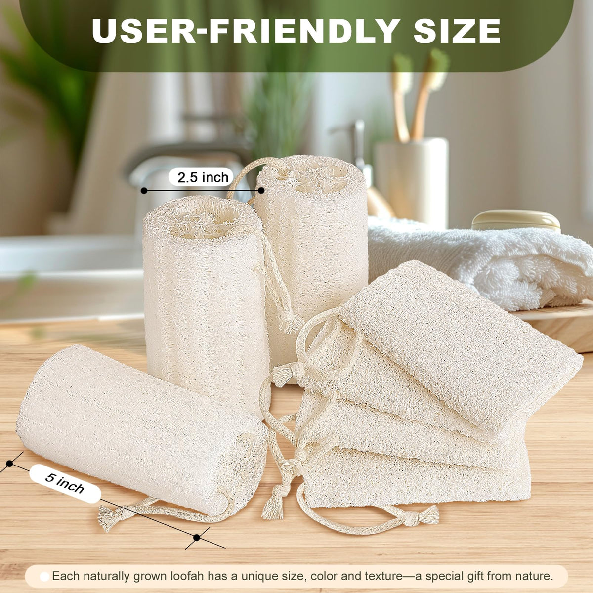 7 Pack Natural Loofah Sponge Exfoliating Body Scrubber 5 Inch