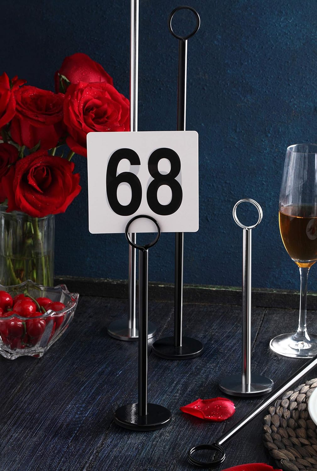 Ring-Clip Table Number Holder / Place Card Stand, 18 Inch, Silver, Set of 12