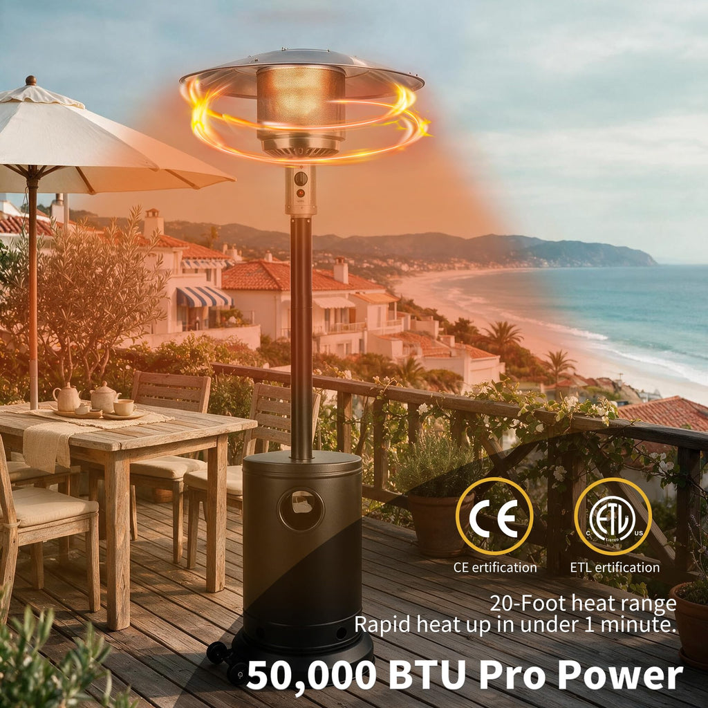 Jet Black 50,000 BTU Propane Patio Heater, Multiple Color Available, Outdoor Heater with Weighted Base, Adjustable