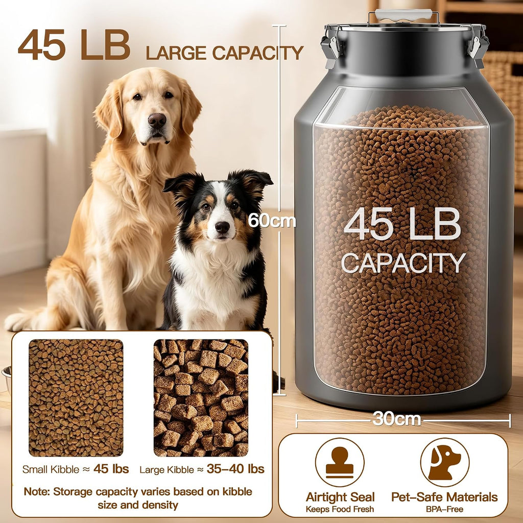 Stainless Steel Dog Food Storage Container 45 lb with Scoop & Lid