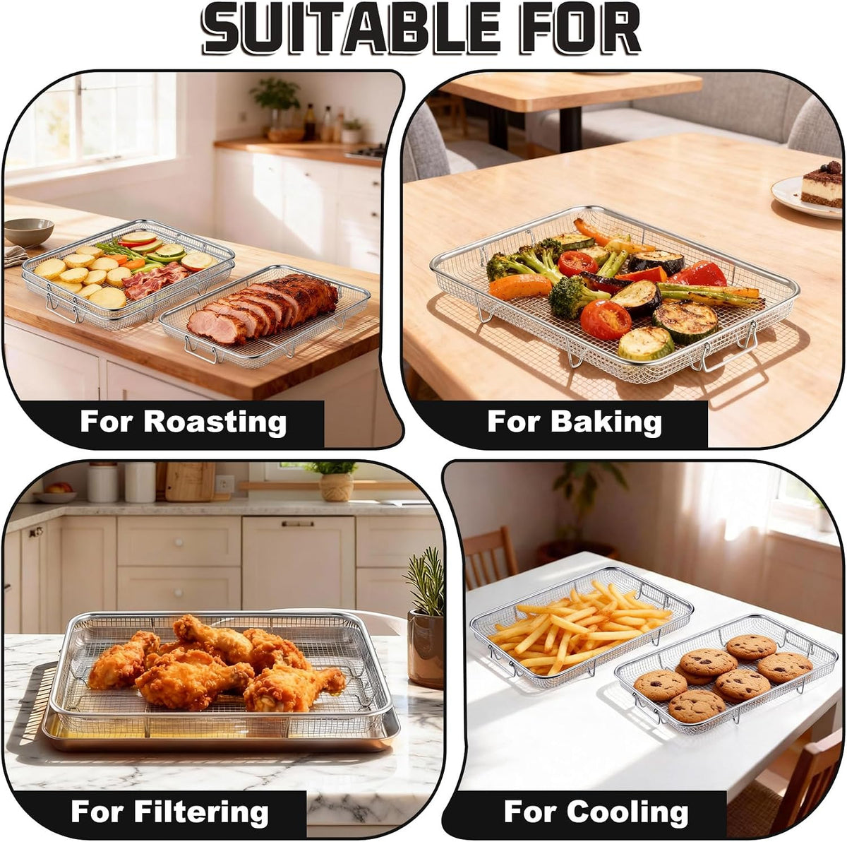 11.8 Inch Air Fryer Basket for Oven, Air Fryer Rack, 3 Pieces | Food-grade Stainless Steel Air Fryer Accessories for