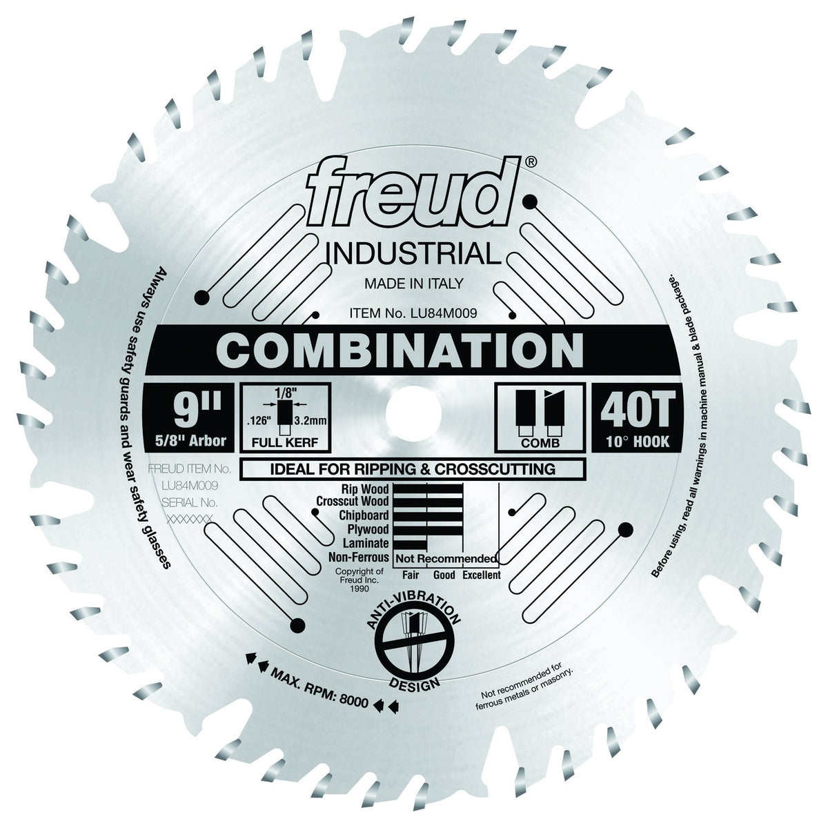 Freud LU84M009: 9" x 40T Combination Blade
