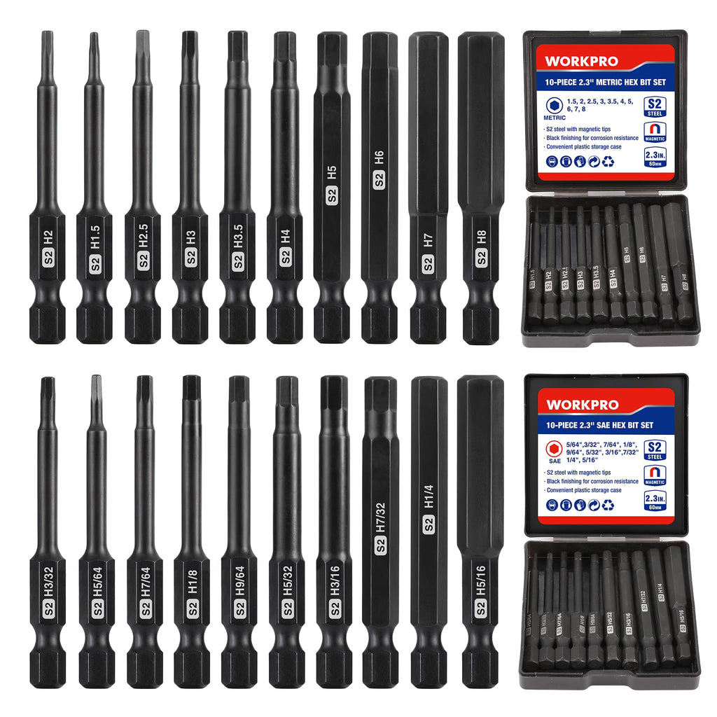 WORKPRO 20PCS Hex Head Allen Wrench Drill Bit Set, 2.3" Magnetic Tips