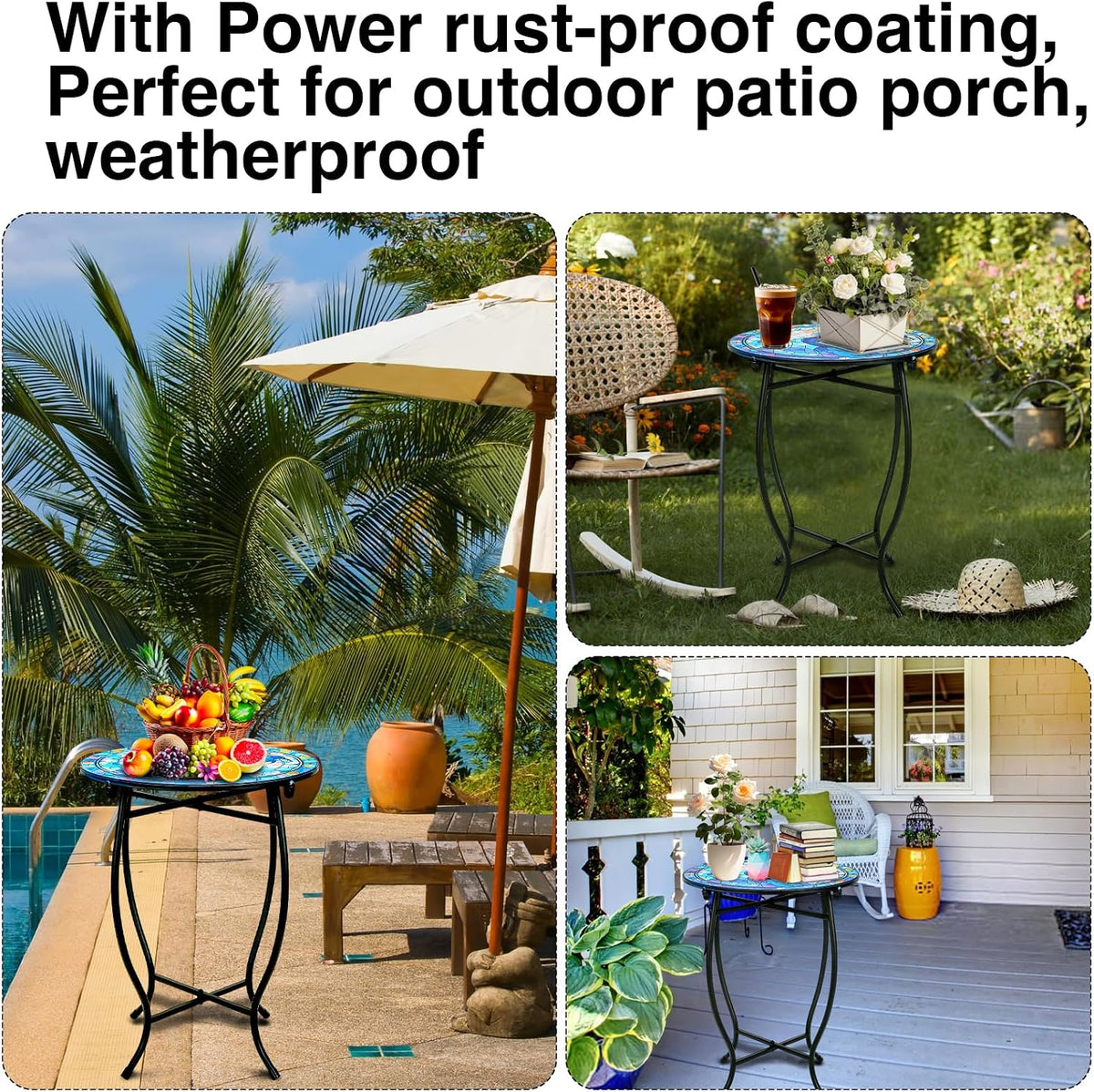 Indoor Outdoor Metal Round Side Table, 14" Round Patio Coffee Bistro Table
