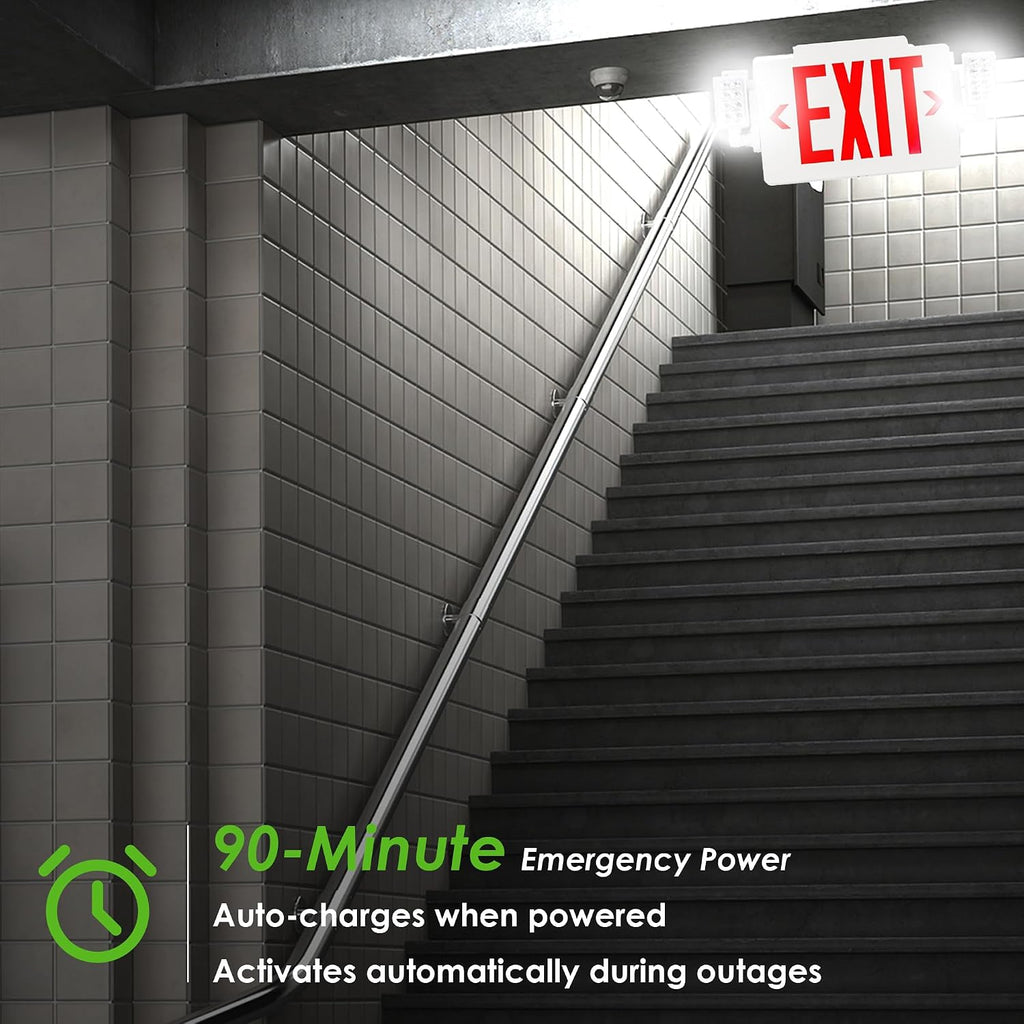 Gruenlich Exit Sign with Emergency Light, Battery Backup, 4 Pack