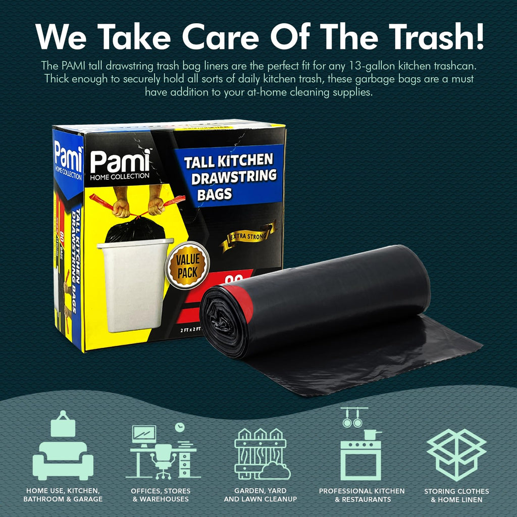 13-Gallon Tall Kitchen Drawstring Trash Bags,Black,Unscented,80-Pack