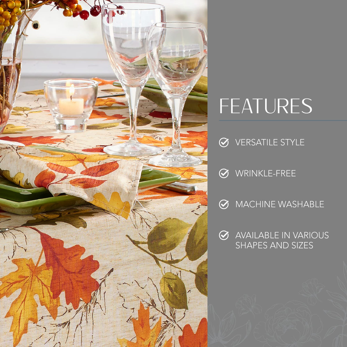 Autumn Leaves Fall Printed Tablecloth, Multicolor - 60"W x 84"L
