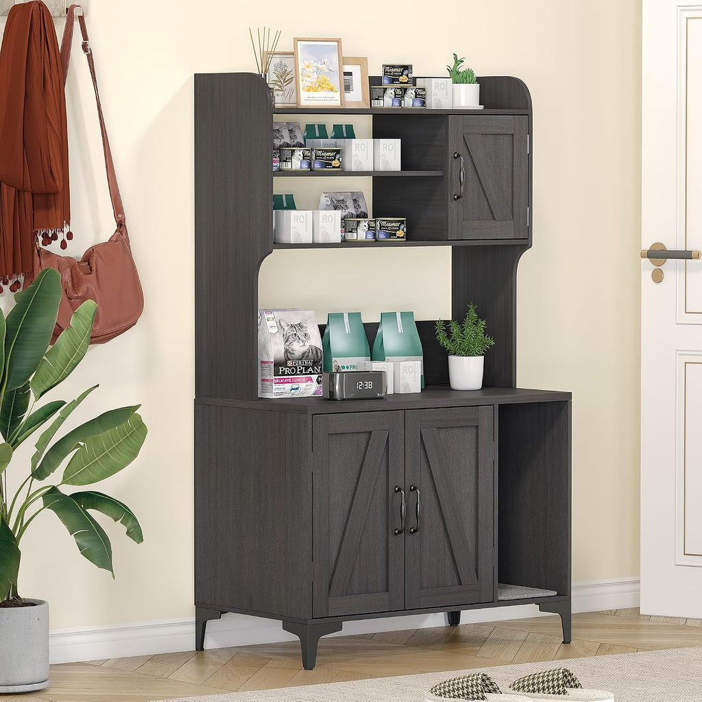 Litter Box Enclosure,51.1 inch Large Cat Litter Box Enclosure Furniture with 4 Layer Storage Shelves,Hidden Litter