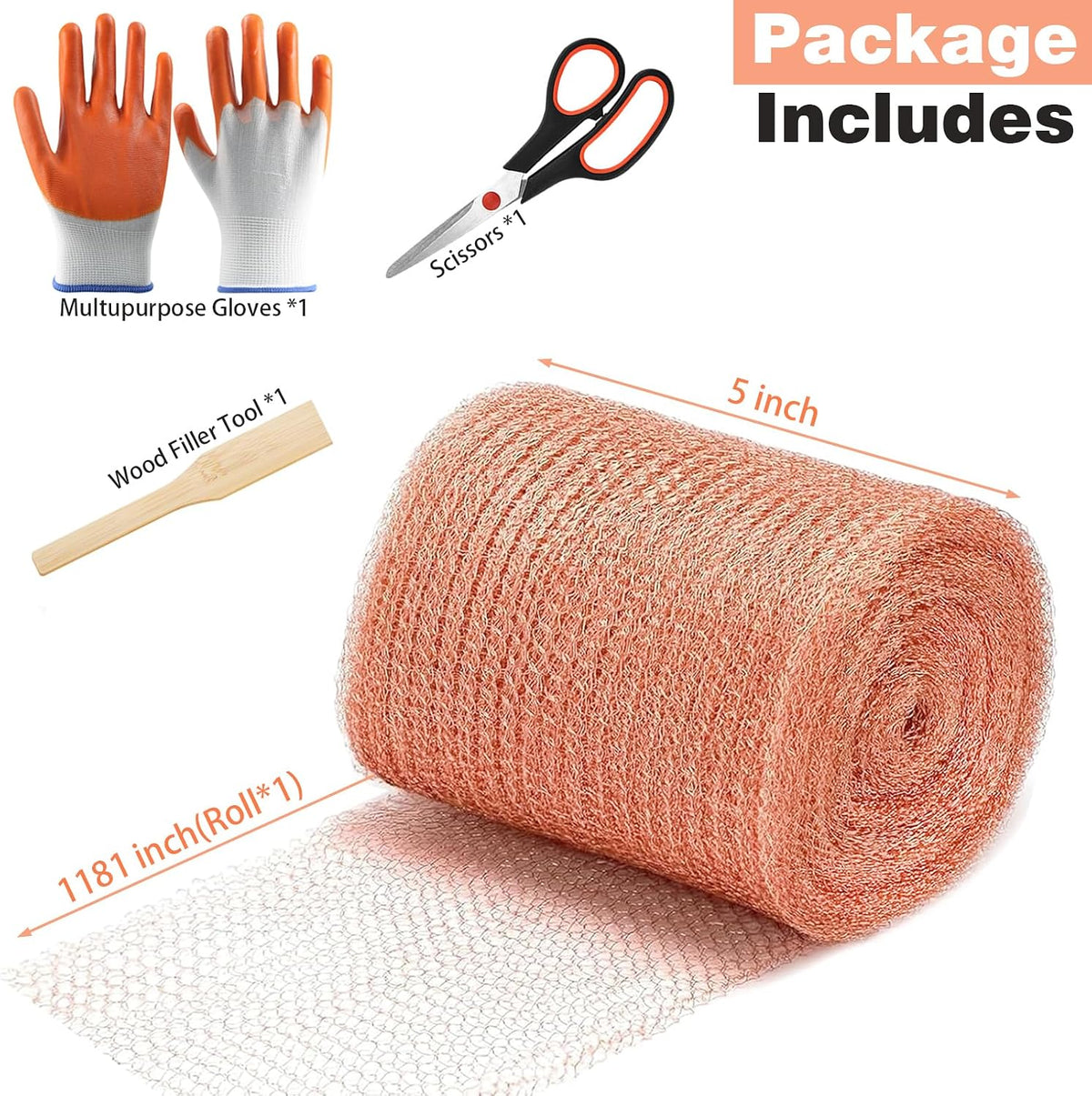 Copper Mesh Rodent Control, 5 in x 100 ft Copper Wool for Mice, Rats & Bats | Premium Copper Mesh Roll for Weep