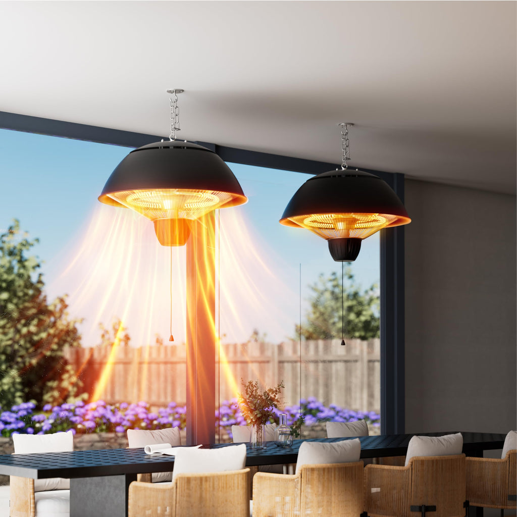 1500W Electric Patio Heater, Outdoor Hanging Infrared Heater with Carbon Fiber Heating, Ceiling Mounted Heater for