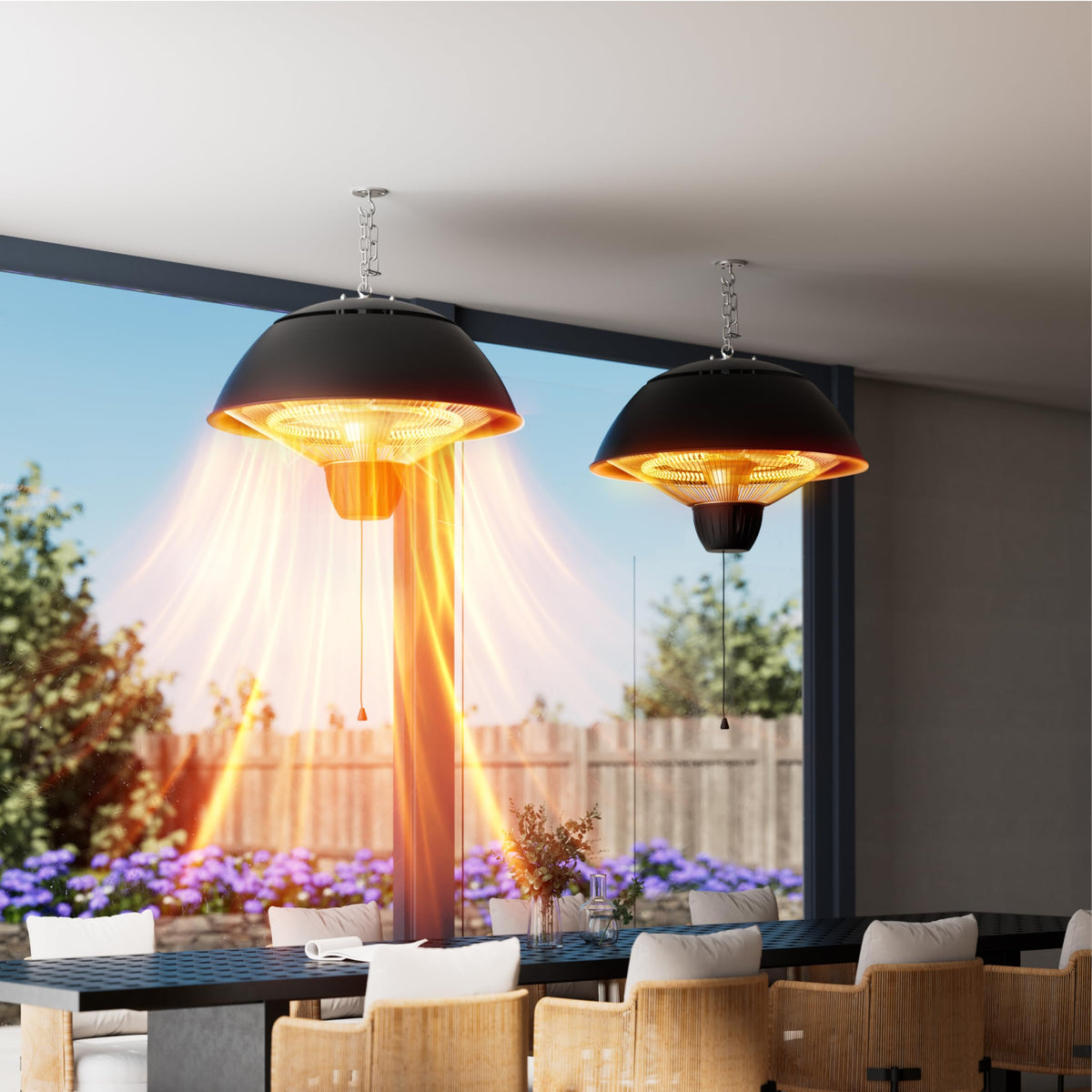 1500W Electric Patio Heater, Outdoor Hanging Infrared Heater with Carbon Fiber Heating, Ceiling Mounted Heater for