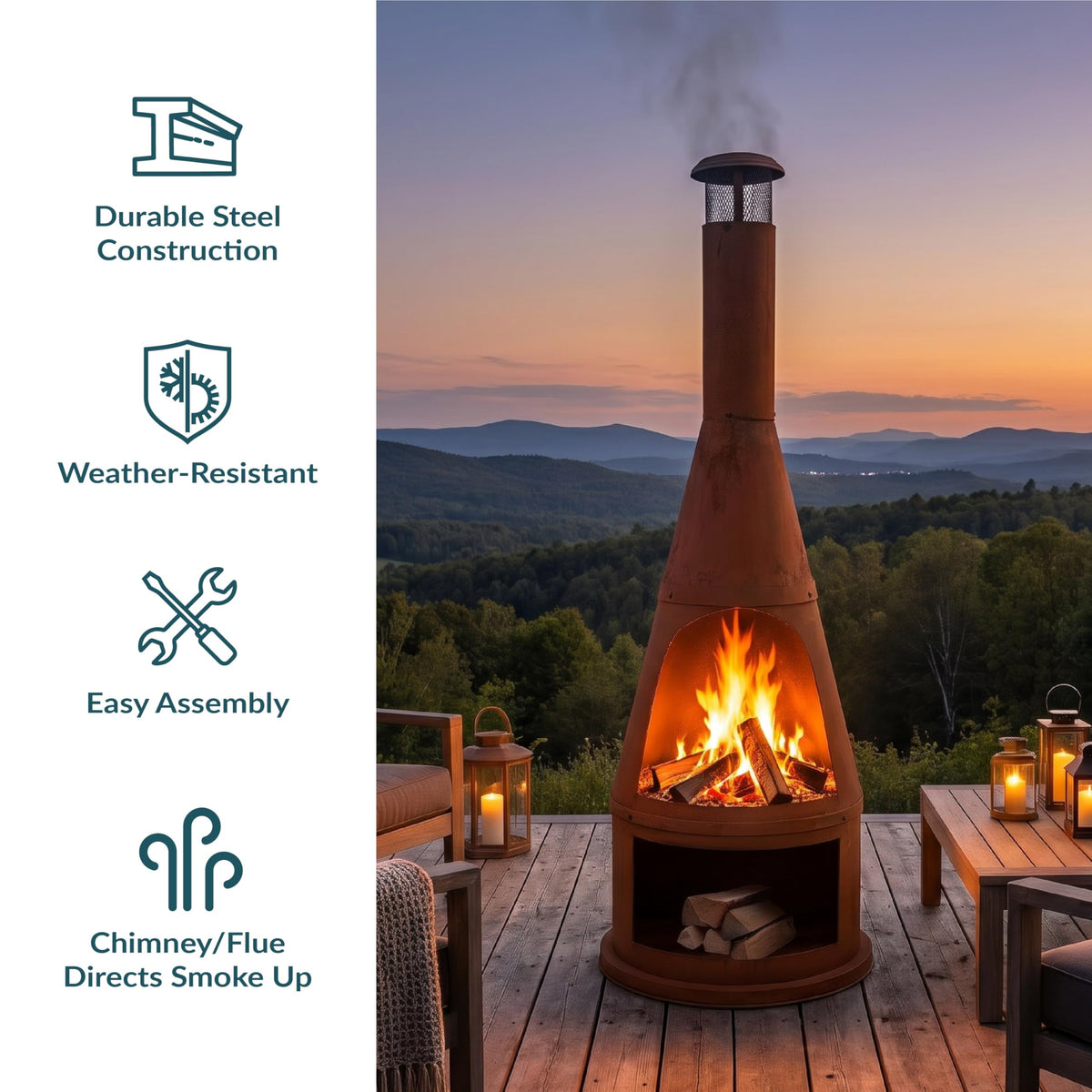 Sunnydaze 70" Extra Large Chiminea Outdoor Fireplace with Built-in Log Rack