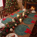 6 Pcs Christmas Placemats Linen Holly Leaf Table Mats with Red Bow