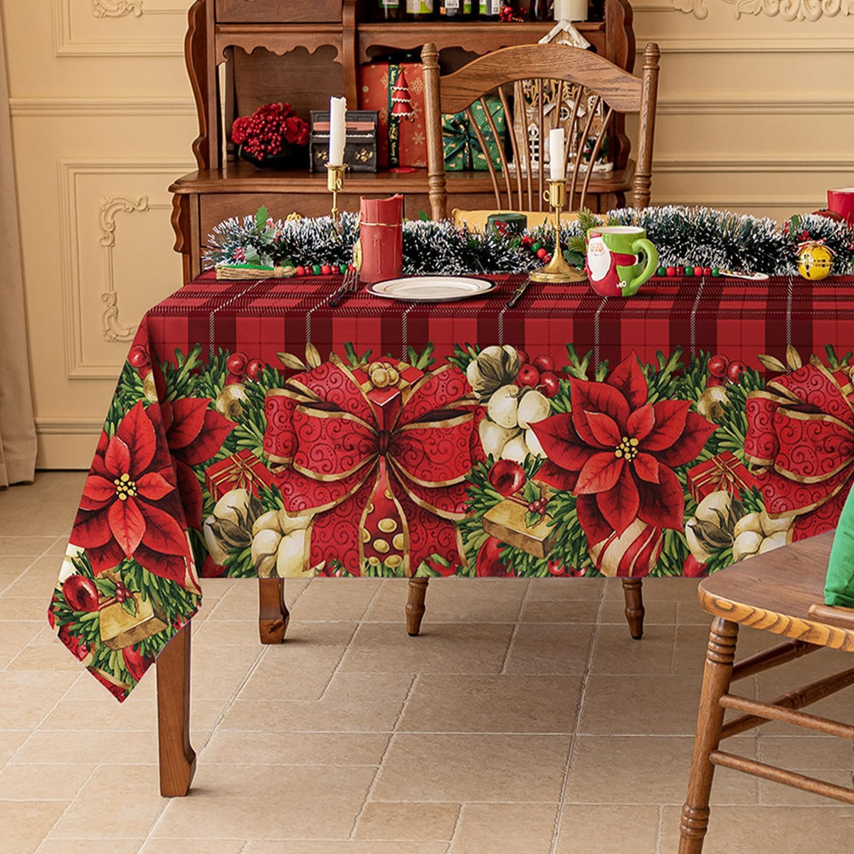 Christmas Rectangle Tablecloth 60 x 84 Inch, Red Checkered