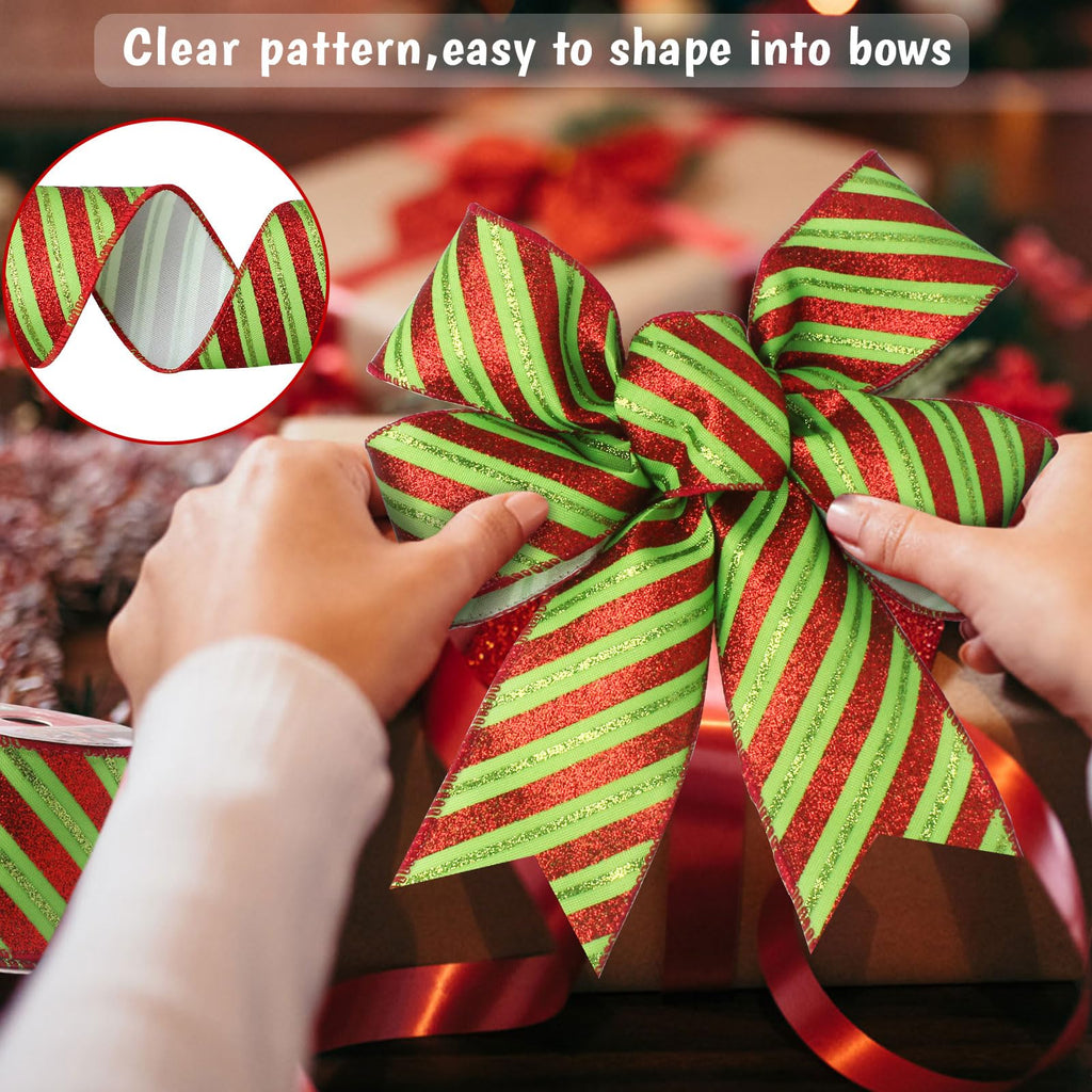 Christmas Ribbon Wired 2.5 inch,6 Rolls 30 Yards Christmas Ribbon