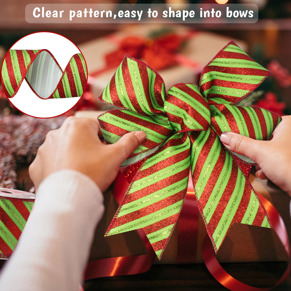 Christmas Ribbon Wired 2.5 inch,6 Rolls 30 Yards Christmas Ribbon