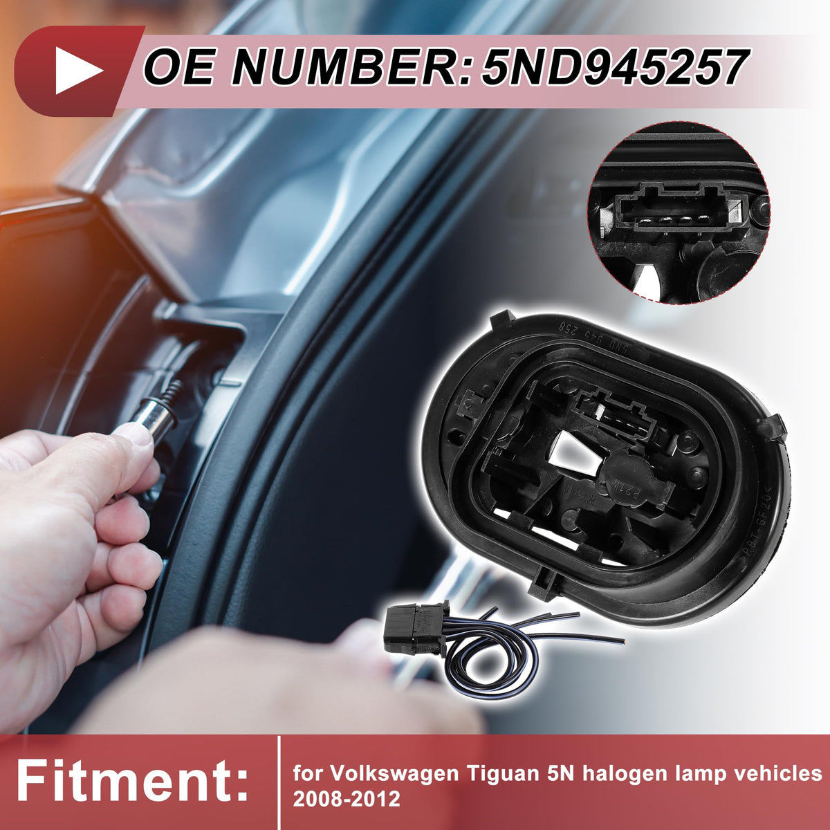 HEROFFIX Right Tail Light Socket Wiring for Volkswagen Tiguan 5N Halogen Lamp Vehicles 08-12 No.5ND945258 Lamp Bulb Pigtail Connector Harness Pre-Wired Plug