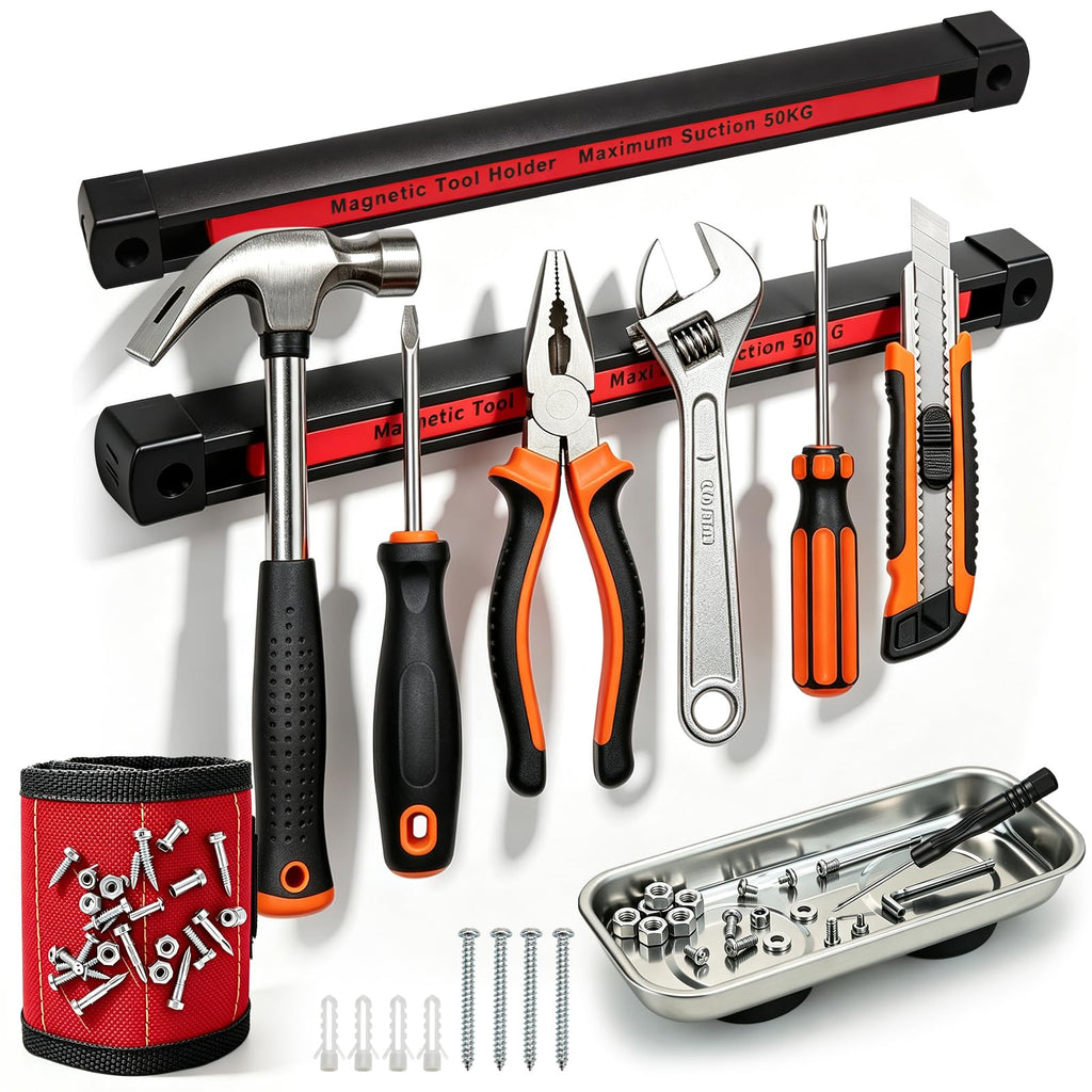 OZJAY Double Sided Magnetic Tool Holder Set with Tray & Wristband, 2-Pack