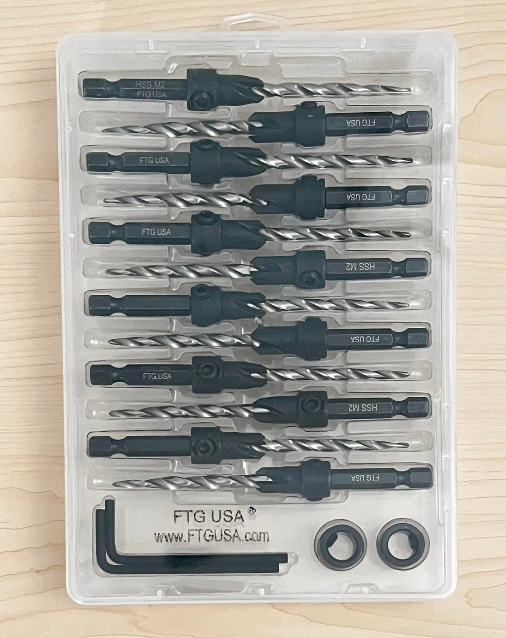 FTG USA 12 Pc #10 (3/16") Countersink Drill Bit Set with Tapered Drill Bits