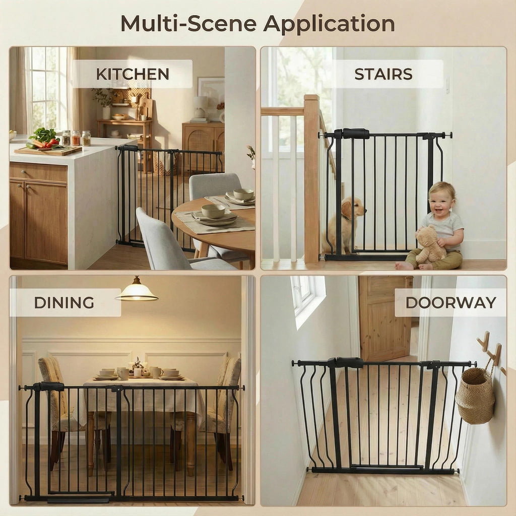85.8-105" Extra-Wide Adjustable Hardware/Pressure-Mounted Pet & Child Safety Gate with Dual-Lock Walk-Through Swing Door for Stairs, Hallways & Wide Doorways
