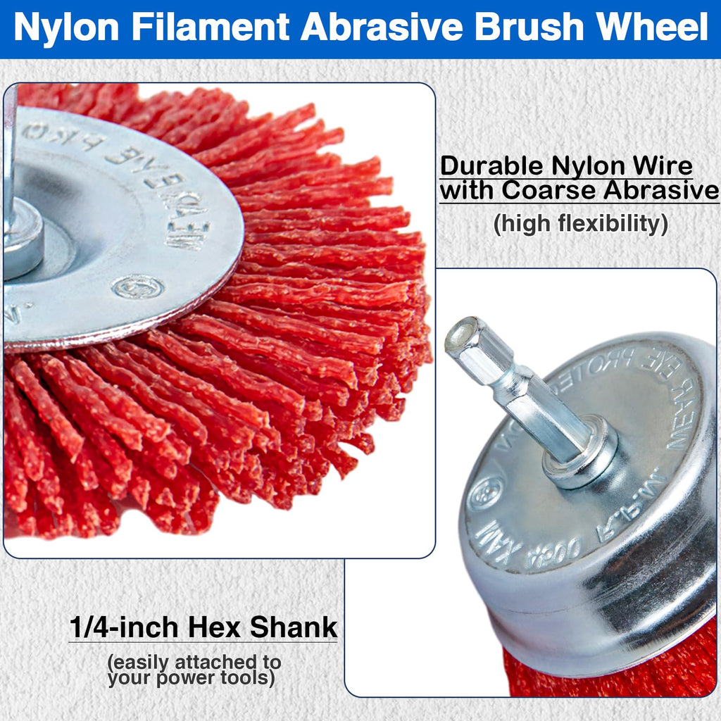 Nylon Brush for Drill,9Pcs Abrasive Filament Nylon Wire Bristle Drill Wheel