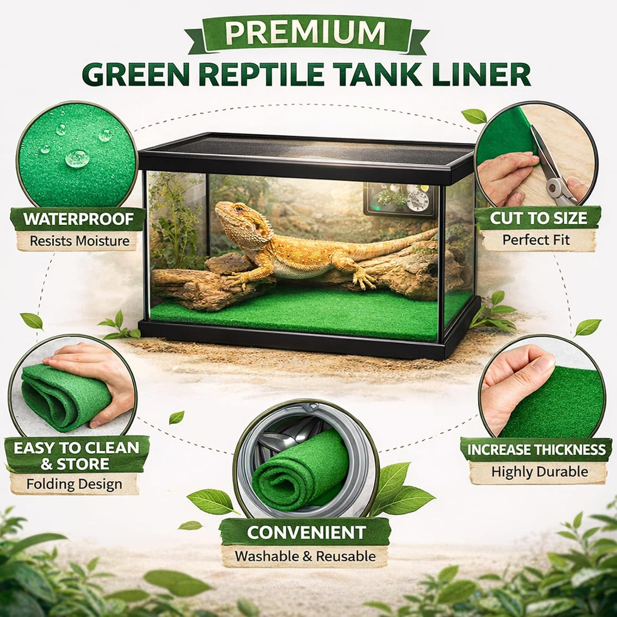 47" x 24" Large Reptile Carpet Terrarium Liner Bedding Reptile Substrate Mat Tank Accessories for Bearded Dragon