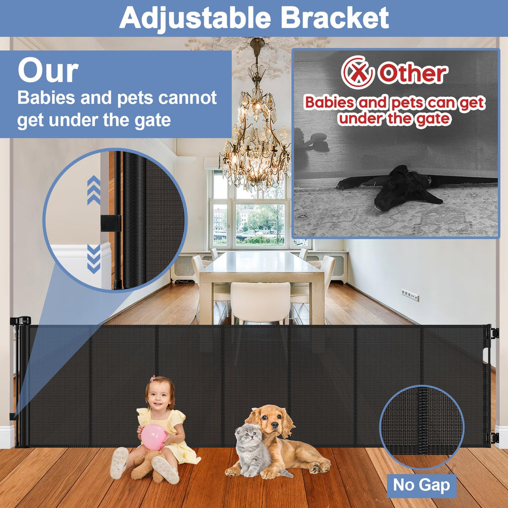 200" 16.7ft Extra-Wide Retractable Indoor/Outdoor Mesh Pet & Child Safety Gate with One-Hand Safety Lock for Wide Openings, Patios & Stairways