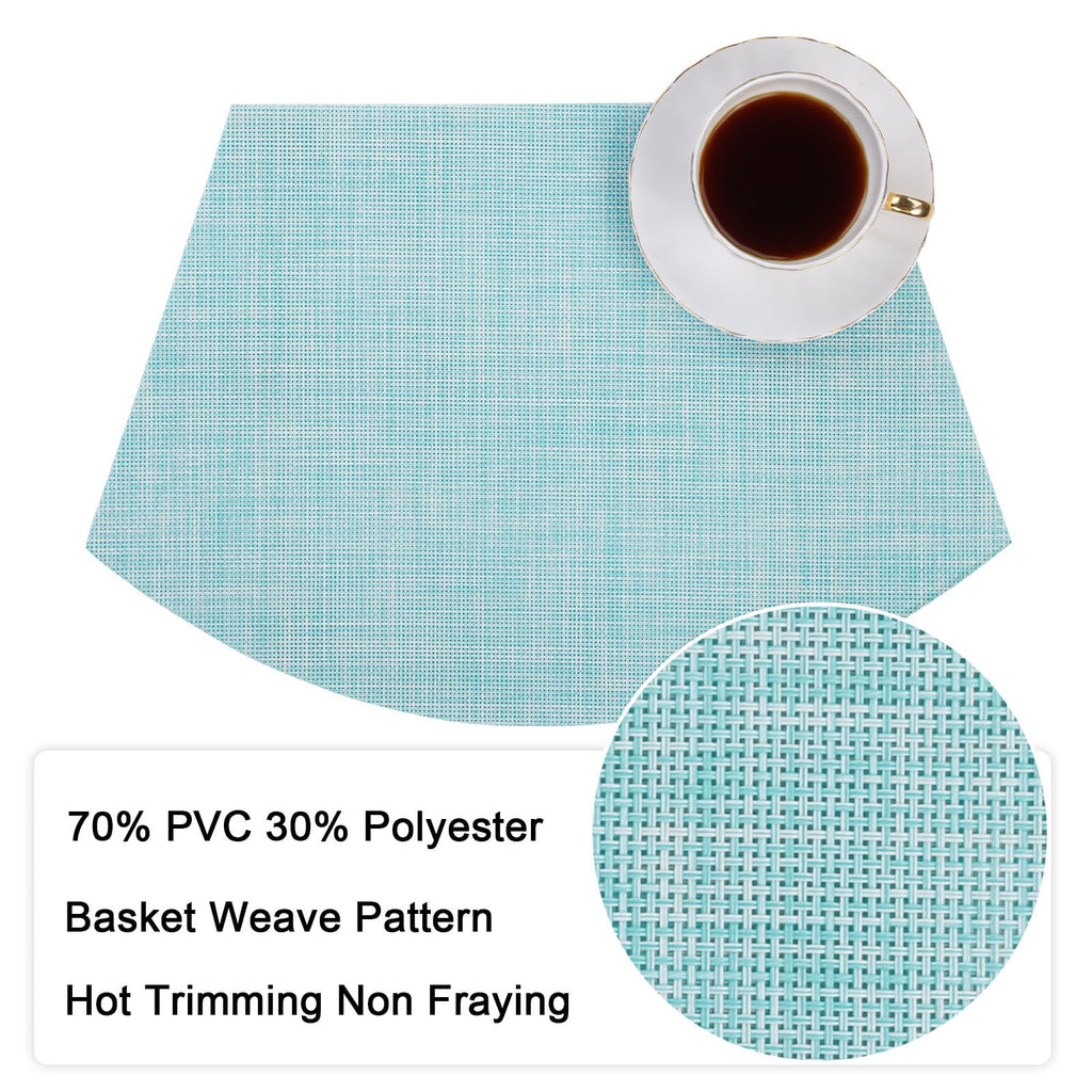 Wedge Placemats Set of 4 Woven Vinyl Round Table Placemats Wipe Clean Round Table Mats Indoor Outdoor, Blue