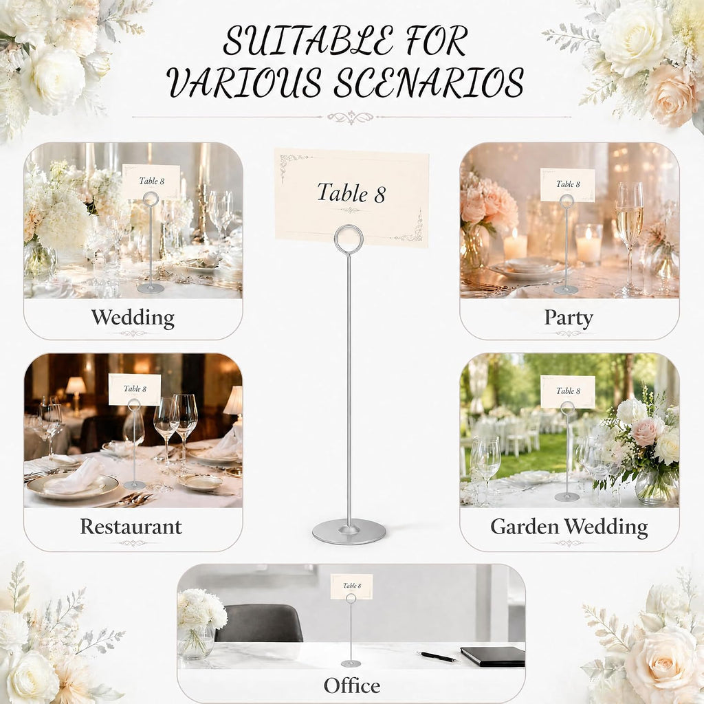 12 Inch Matte Silver Steel Place Card Holder,16 Pack Table Number Holder