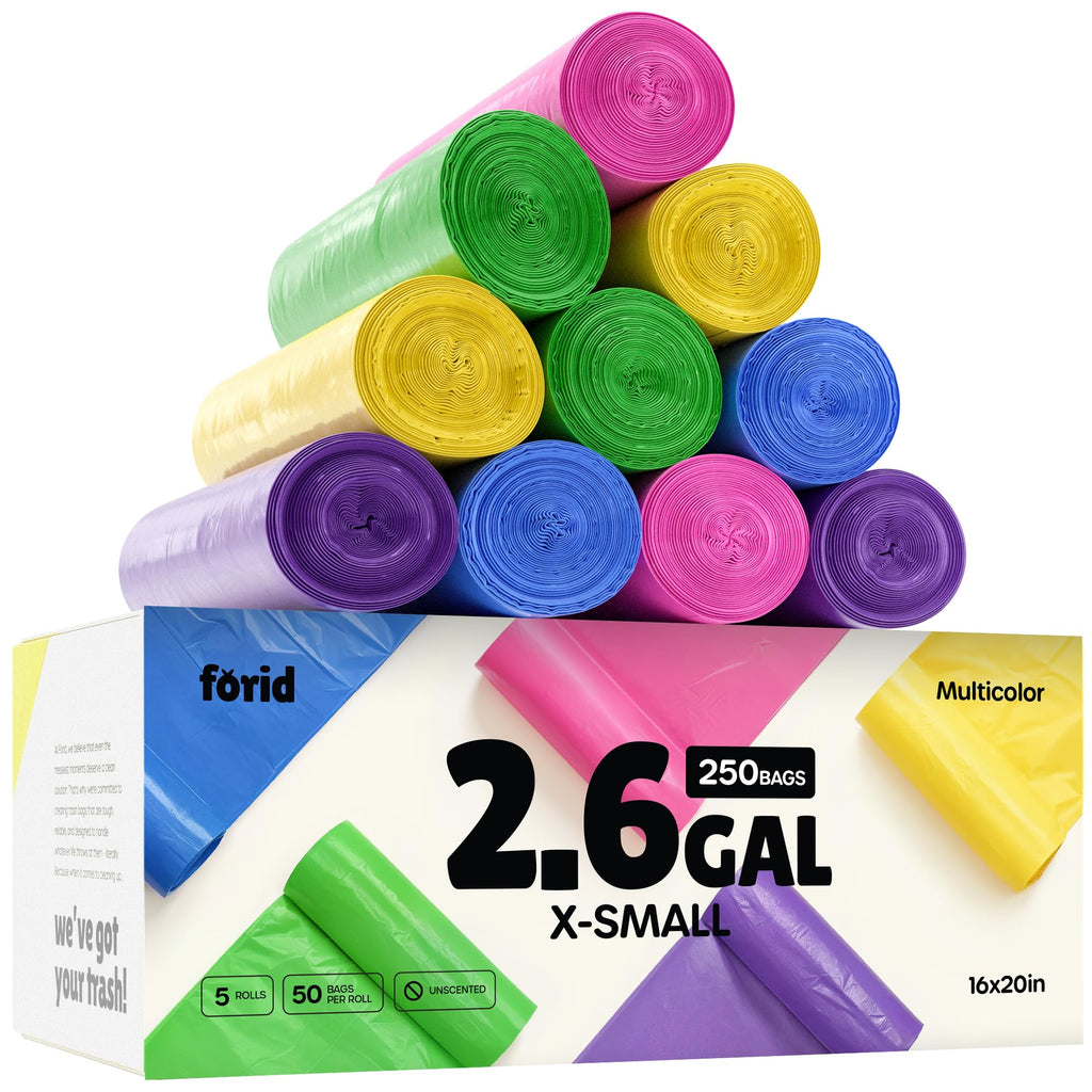 Small Trash Bags 2.6 Gallon, Mini Garbage Bags, Colored, 250 Count