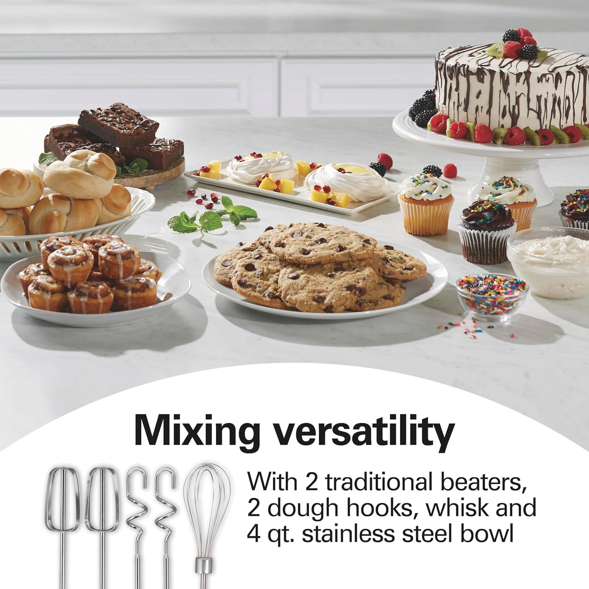 Classic Stand and Hand Mixer, 4 Quarts, 6 Speeds with QuickBurst, Bowl Rest, 290 Watts Peak Power, White (64655)