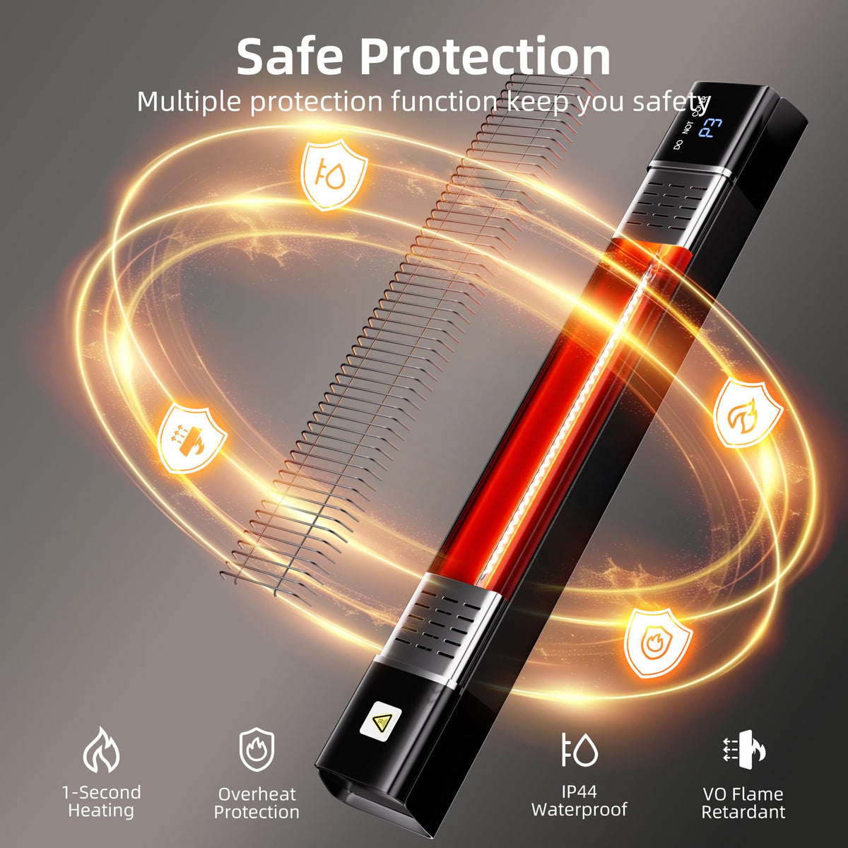 Patio Heater,1500W Outdoor Heaters,Wall Mounted Electric Heater With Remote,24H Timer,Overheat Protection,3 Heat