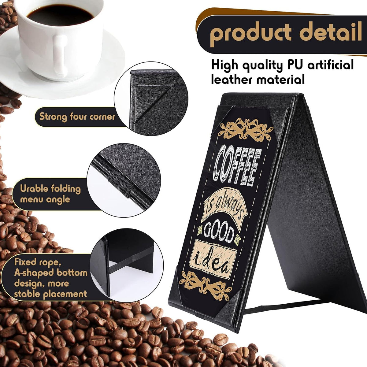 12 Pack Leather Table Tents Double Sided Menu Holders, 4 x 6 Inch