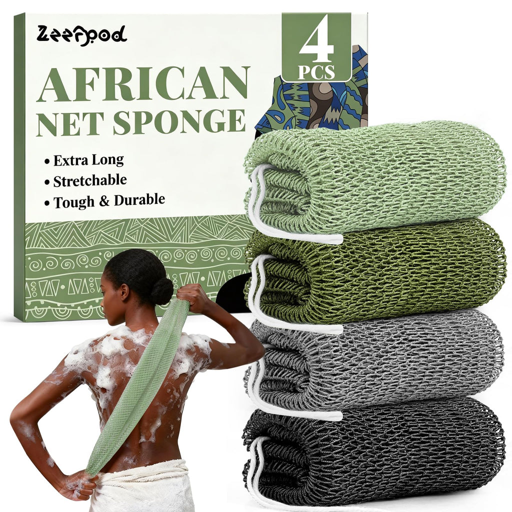 African Net Sponge Authentic-4 Packs African Exfoliating Net Sponge,Bath Sponges for Shower,42 inch Long for Normal