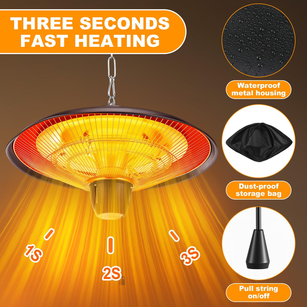 Outdoor Hanging Patio Heater 1500W Electric Hanging Ceiling