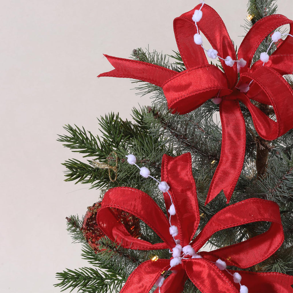 Red Ribbon Wired Christmas Dupioni, 1" x 10 Yards