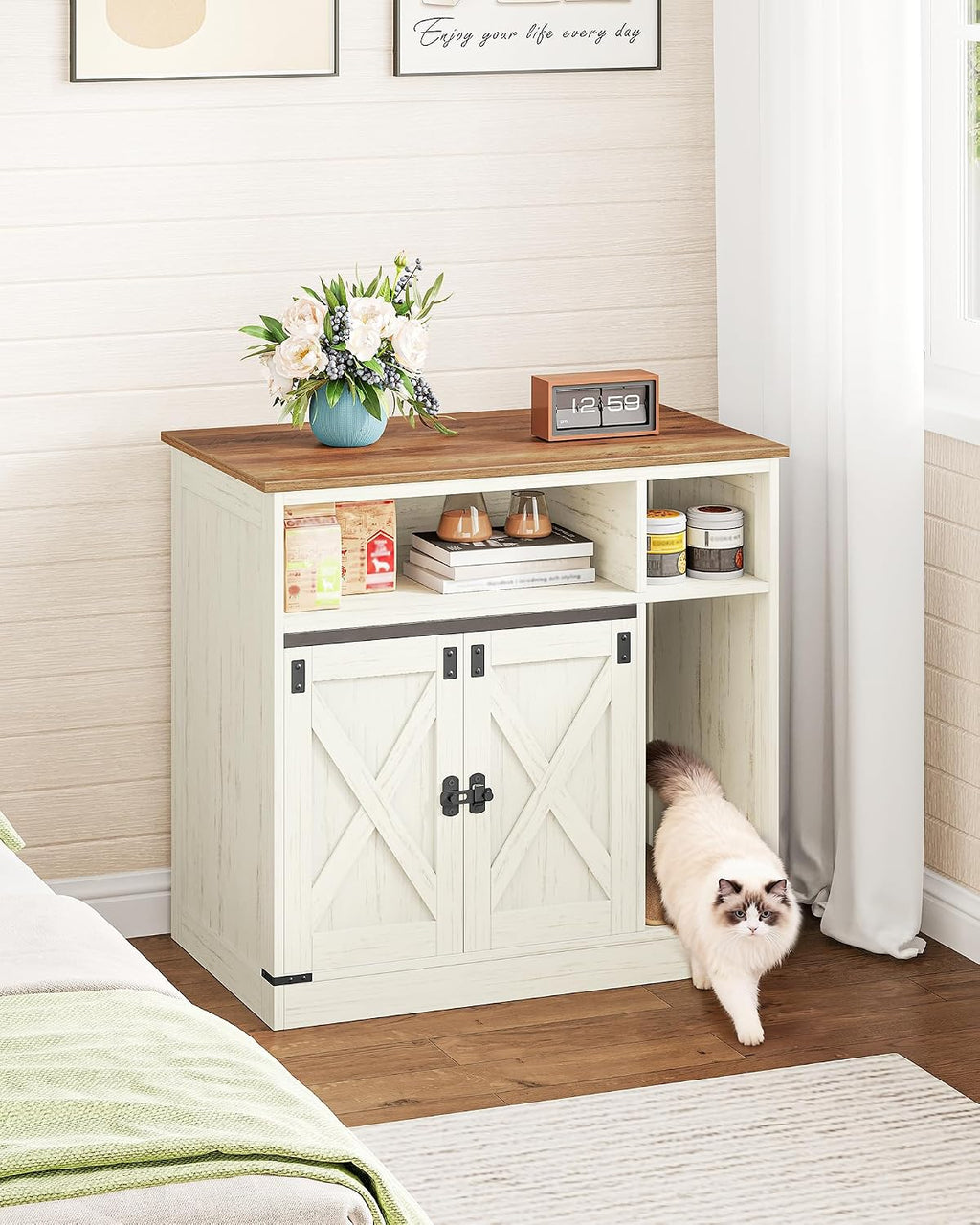 Cat Litter Box Enclosure, Hidden Litter Box Furniture with Storage
