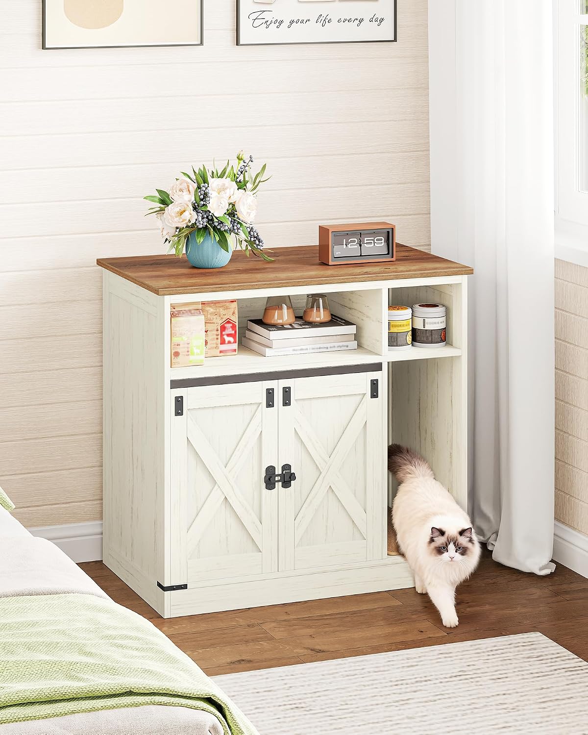 Cat Litter Box Enclosure, Hidden Litter Box Furniture with Storage