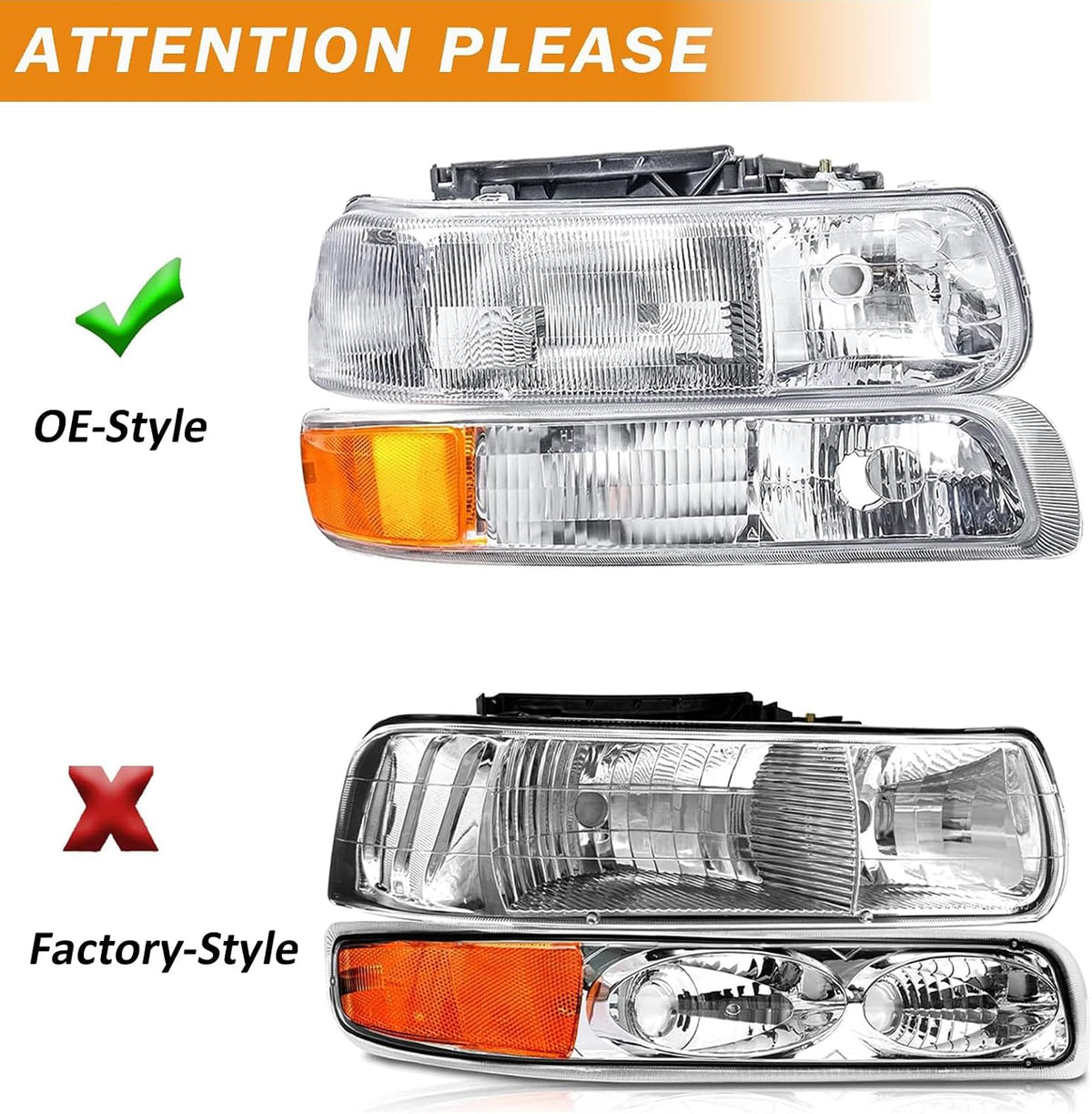 A&P 4PCS Headlight Assembly Chrome Housing Clear Lens For Chevy 00-06 Tahoe Suburban 1500 2500/99-02 Silverado 1500 2500/01-02 Silverado 1500HD 2500HD 3500