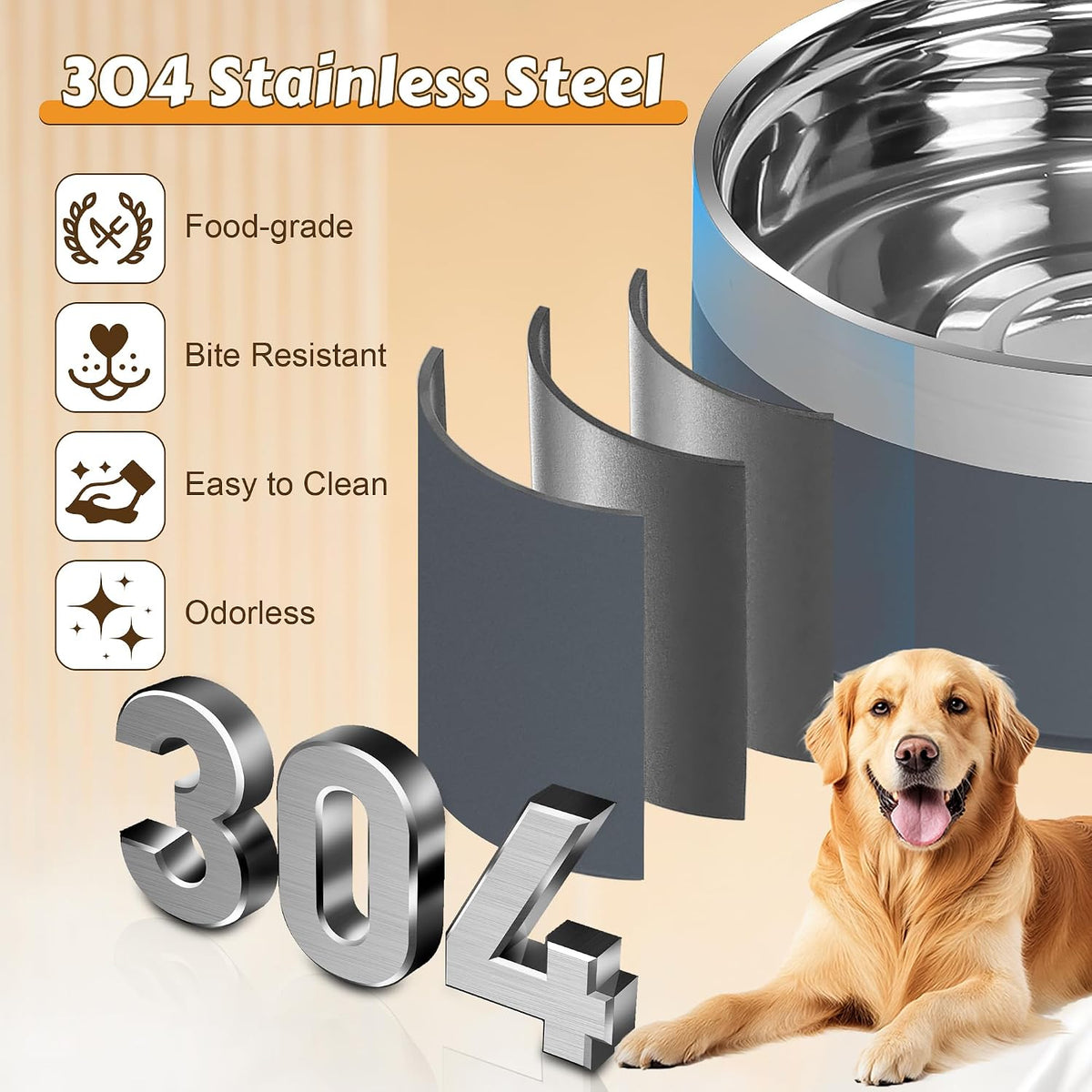 27oz Elevated Stainless Steel Dog Bowls Non-Slip Wooden Stand Grey