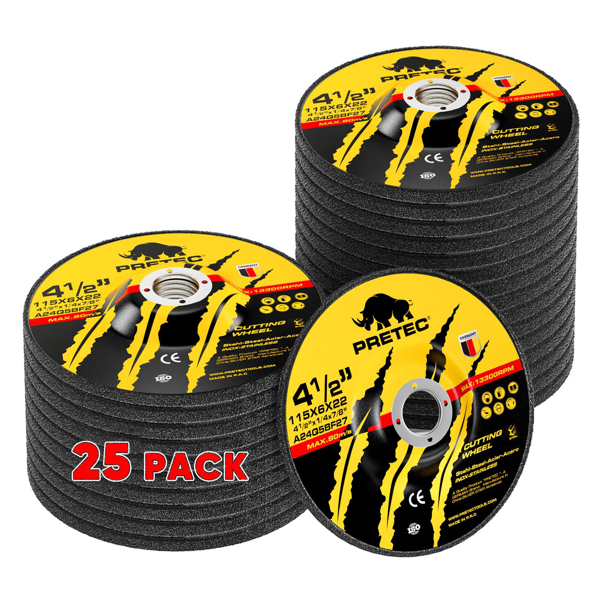 25 Pack Grinding Wheels 4-1/2 Inch for Angle Grinder, Metal Grinding Discs