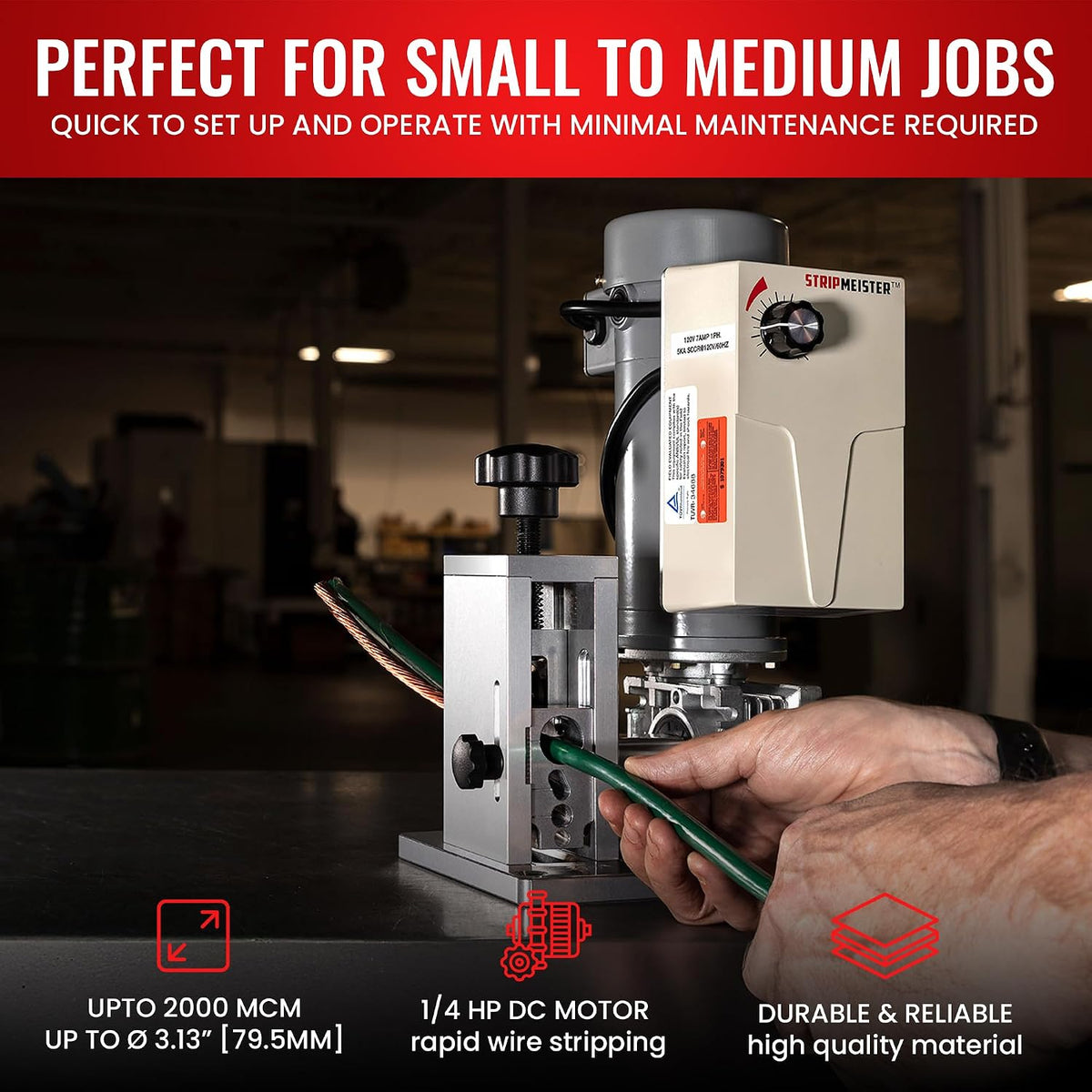 E250 Electric Automatic Wire Stripping Machine – Wire Size Up To Ø3/4", Jam-Free, Motorized Wire Stripper with