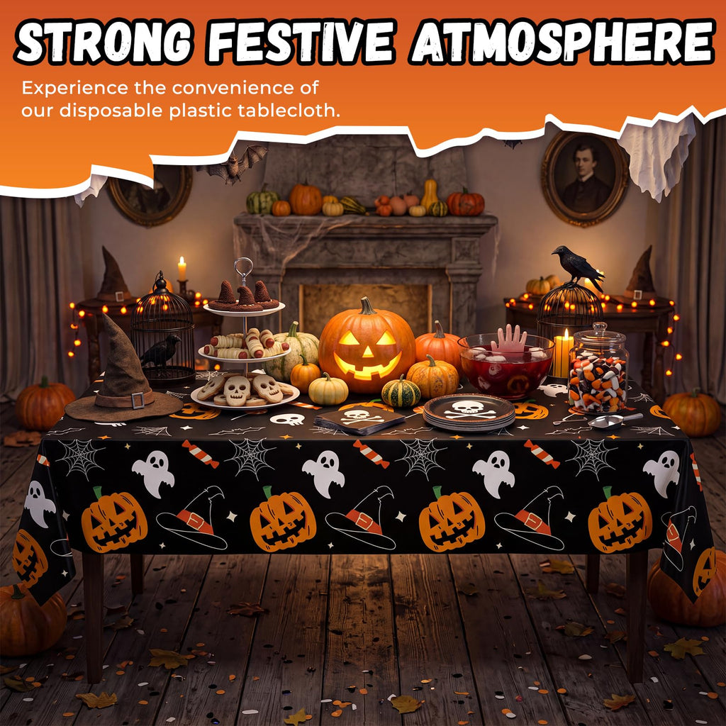 6 Pack Halloween Tablecloth, 54" x 108" Rectangular Plastic Halloween Pumpkin Ghost Table Cloth Large Size Halloween