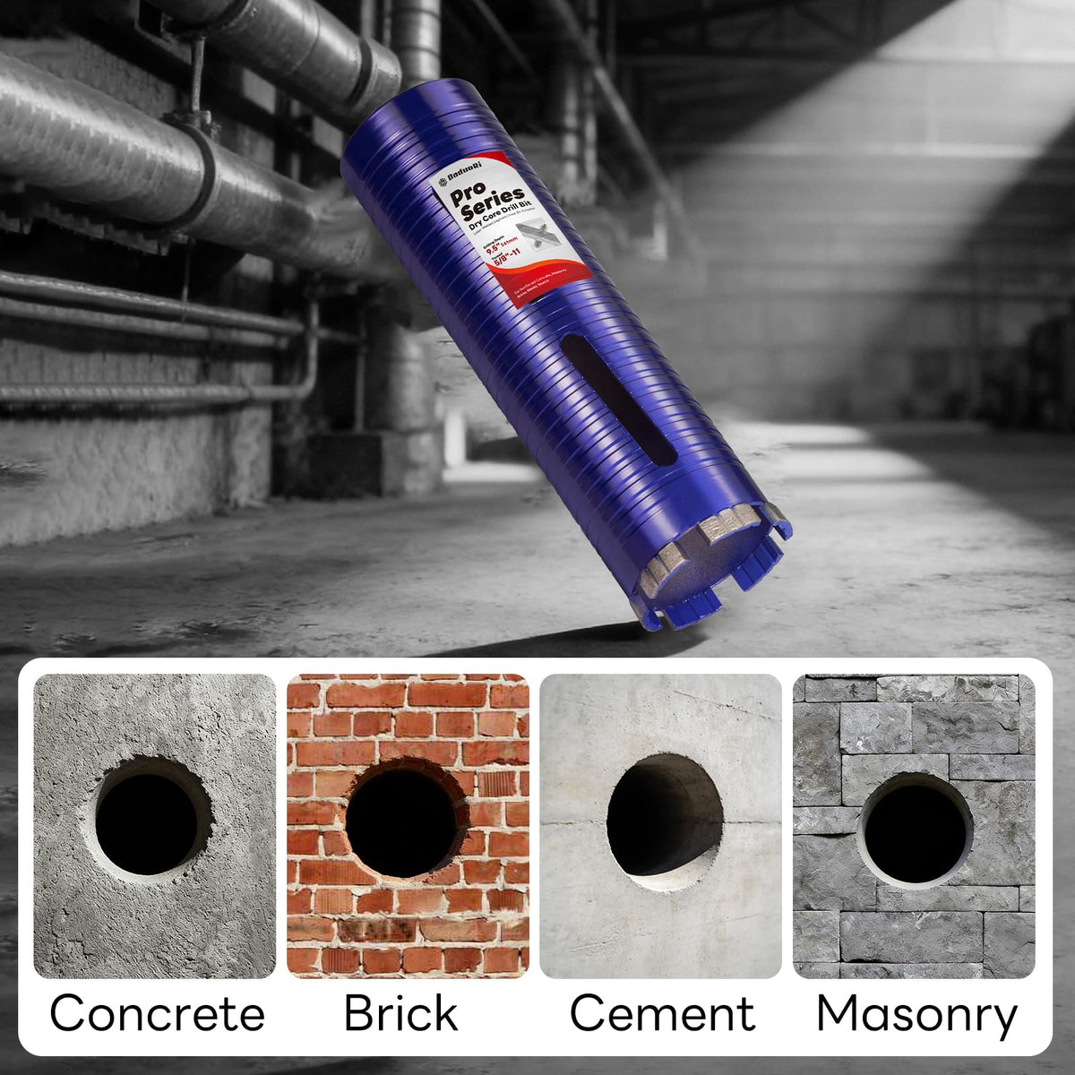 DaduoRi 2-1/2" Core Drill Bit with Pilot Bit & Adapters(SDS Plus and 1/2" Hex), 5/8"-11 Thread, 9.5" Depth, Upgraded-Welded Segments Diamond Core Bits for Concrete, Masonry, Brick Block