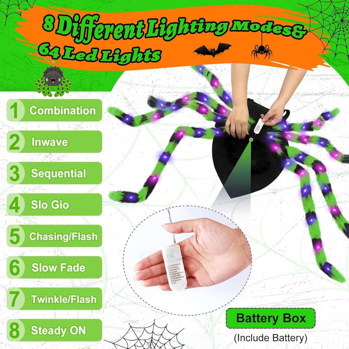 Realistic Halloween Spider Dog Costume for XL Large Dog Cosplay with 64 Led