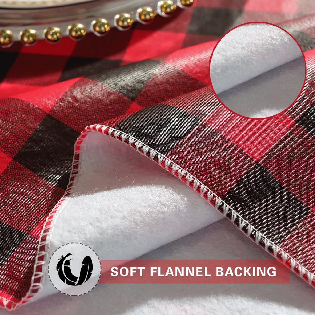 Buffalo Plaid Vinyl Christmas Tablecloth Rectangle 52 x 70 Inch With Flannel Backing, Waterproof & Anti-Slip Table