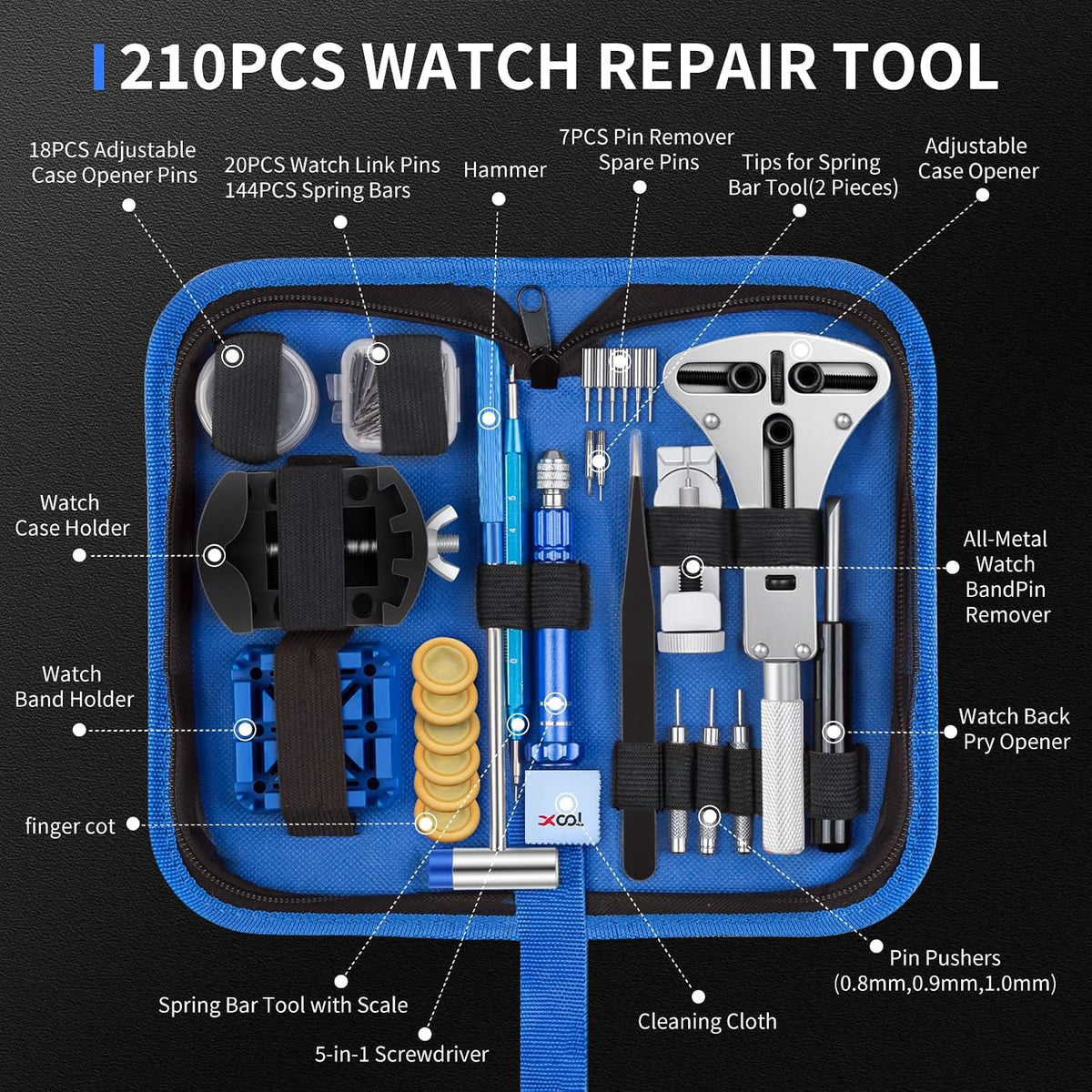 210 PCS Watch Repair Kits, Including Watch Battery Change Kit, Watch Case Opener, Link Remover, Spring Bar Tools