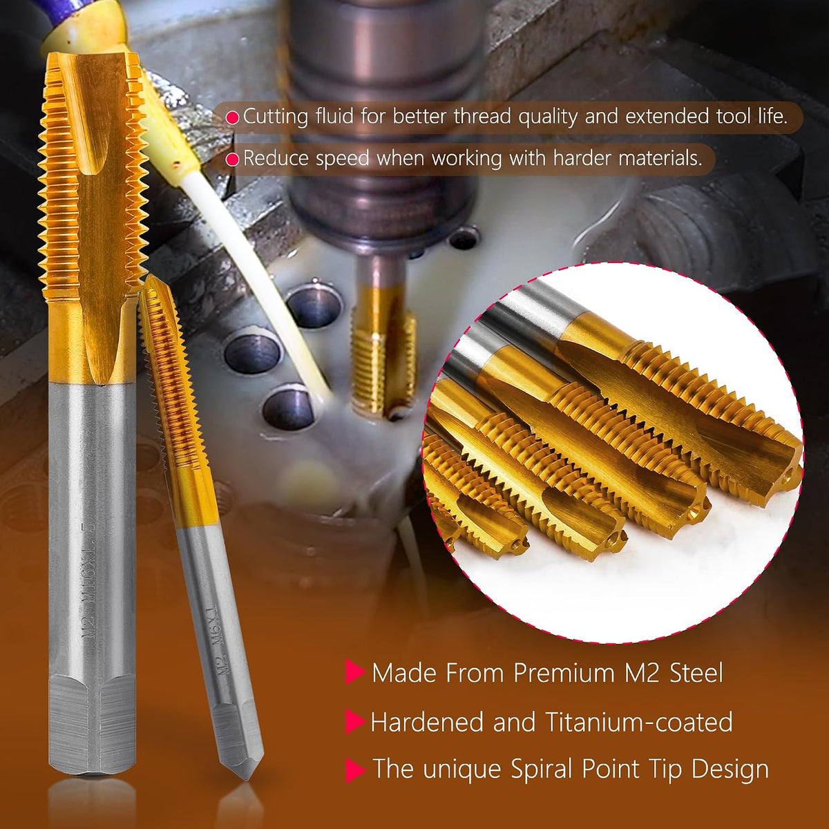 2Pcs 10-24 UNC Spiral Point Thread Tap for Stainless Steel and Metal