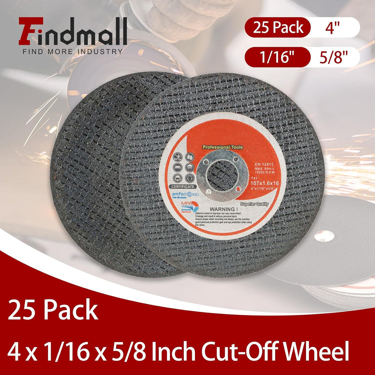 findmall 25 Pcs Cut Off Wheels 4" x 1/16" x 5/8" Arbor Cutting Wheels